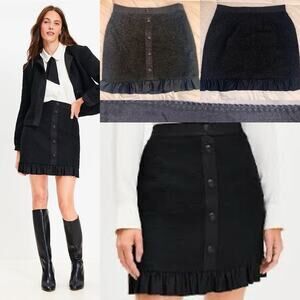 Ann Taylor Black Bouclé Button Front Mini Skirt Size 4 NWT – Tweed Ruffle Hem